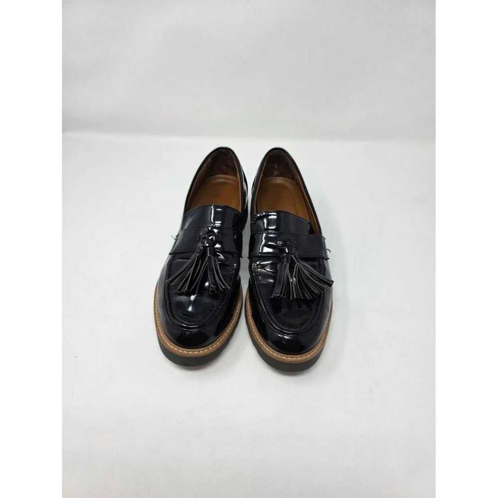 Franco Sarto Black Patent Tassel Loafers Lug Sole
